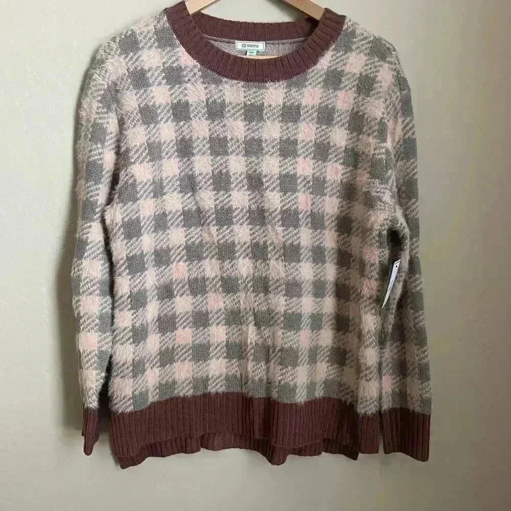 SUSINA Buffalo Checkered Print Pullover Sweater‎